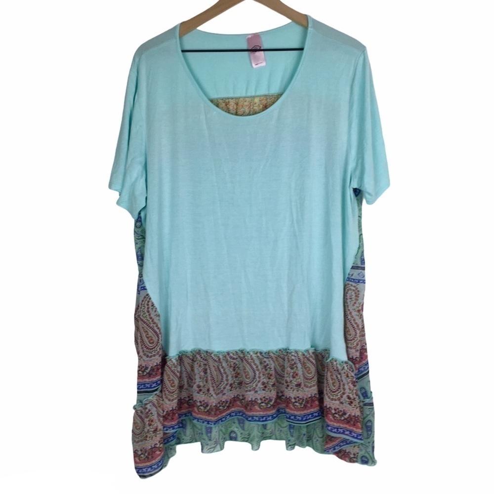 PINK COCONUT Boutique Plus Size Top Tunic Blouse Paisley Sheer Short Sleeve XXXL